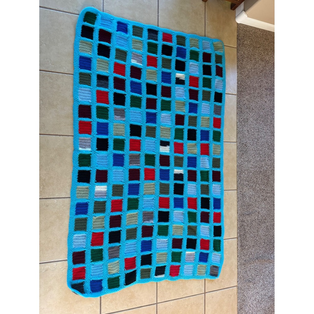 Handmade Crochet Afghan 77x47 Turquoise Patchwork Granny Square Cottagecore